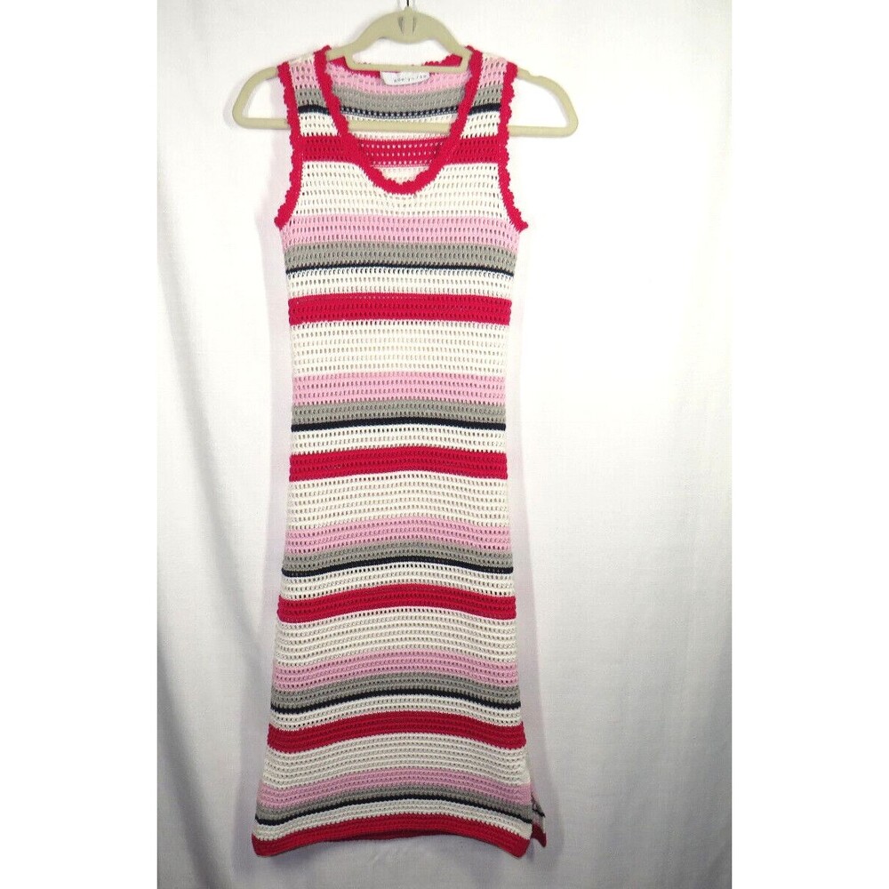Adelyn Rae Women's Crochet Red Pink Gray Multi Striped Sleeveless Dress XS